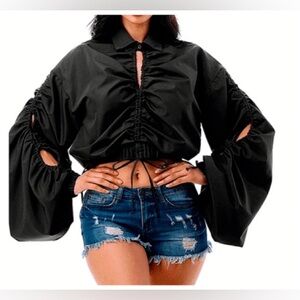 Black Bell Sleeve Collar Blouse